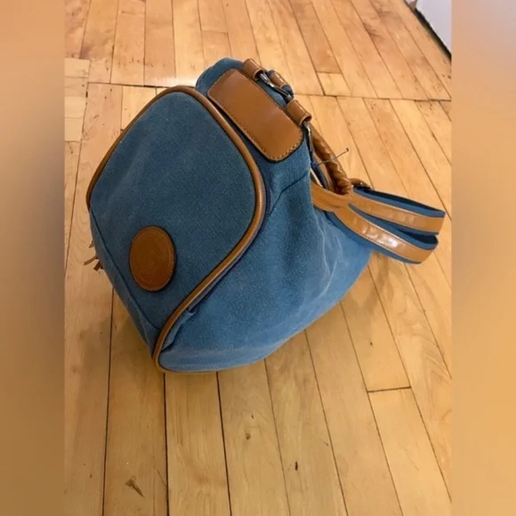 Oris Blue Canvas Brown Leather Jet Setter Bag - Picture 1 of 12